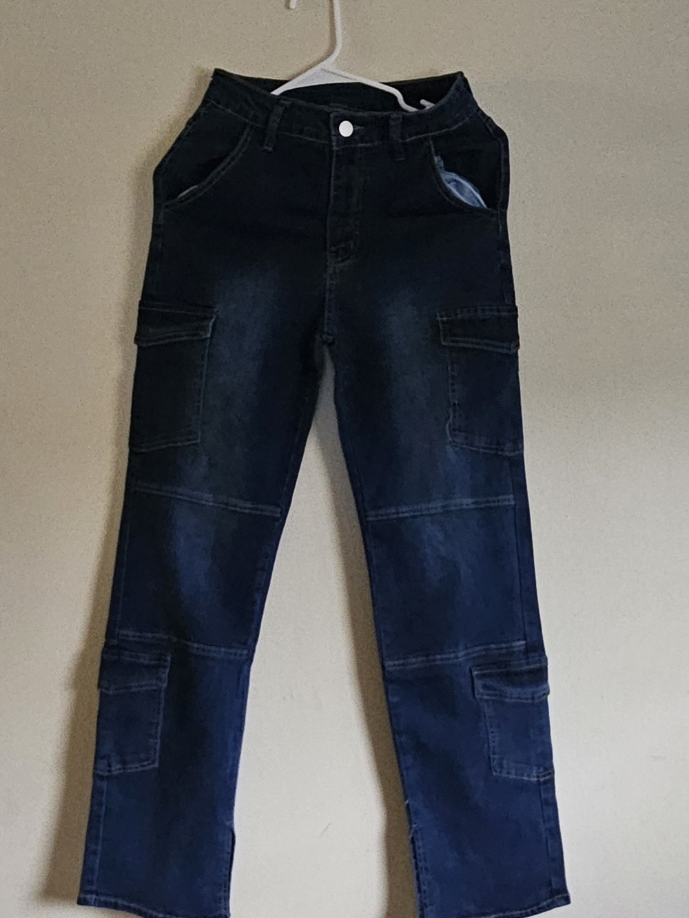 Straight Leg Cargo Jeans for Women in Dark Blue